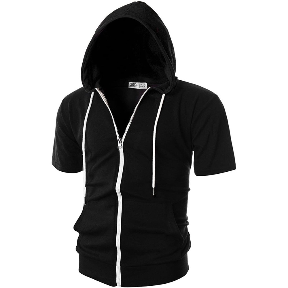Ohoo Men’s Slim Fit Short Sleeve Lightweight Zip-Up Hoodie